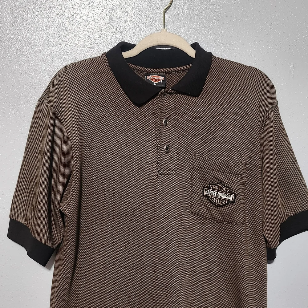 HARLEY DAVIDSON Polo Shirt Mens Medium Brown Black Biker Americana Rugged Moto